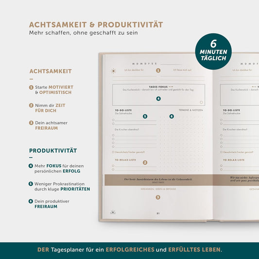 6-Minuten Erfolgsjournal –Tagesplaner für Fokus, Motivation und Zielerreichung