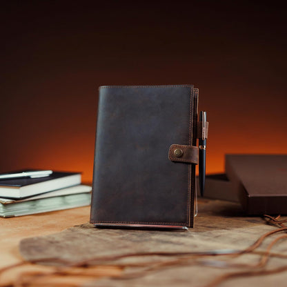 moonster Nachfüllbares Leder-Tagebuch im A5-Format mit Journalsystem