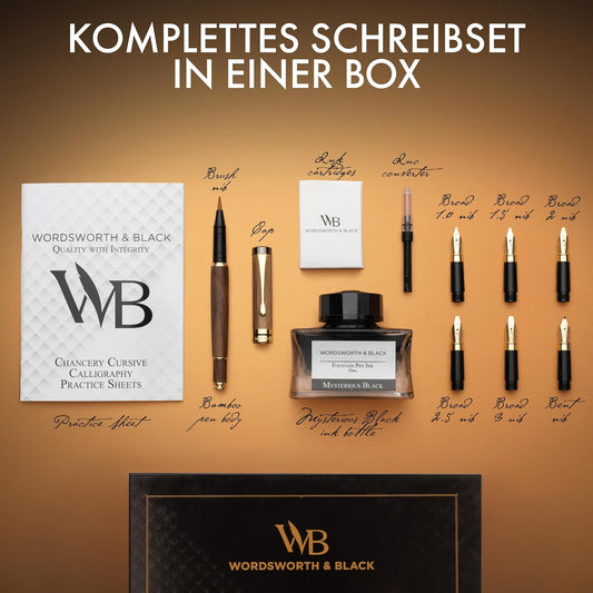 Wordsworth & Black Kalligraphie-Stiftset – Schreibset aus Bambusholz