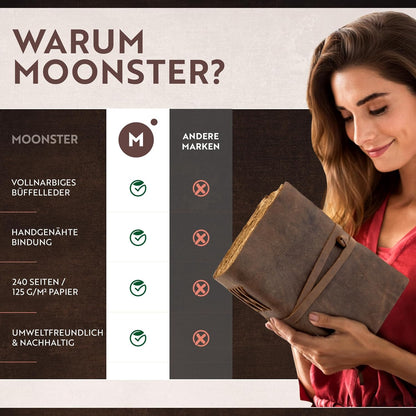 moonster Leder Notizbuch A5 aus Büffelleder - handgefertigt
