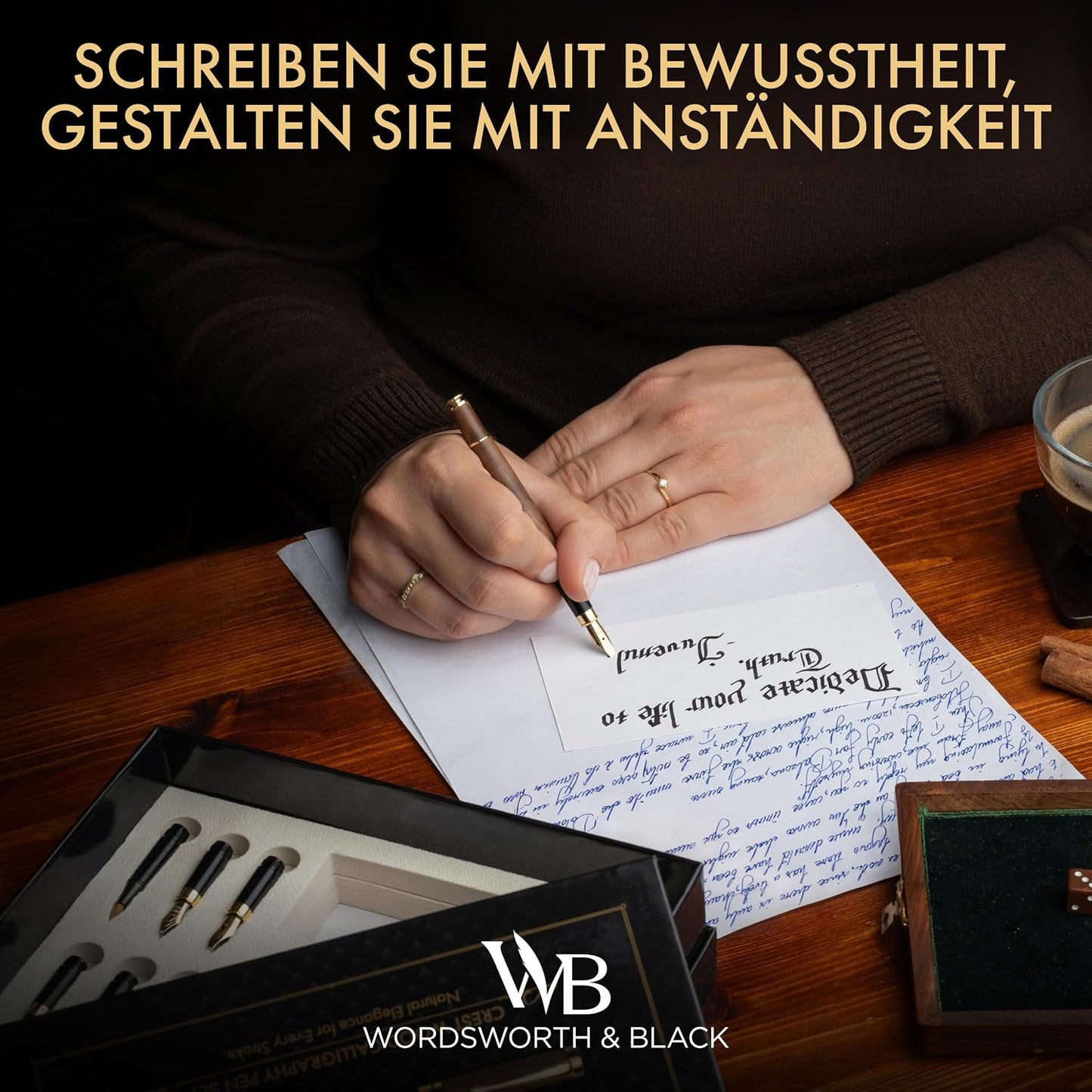 Wordsworth & Black Kalligraphie-Stiftset – Schreibset aus Bambusholz