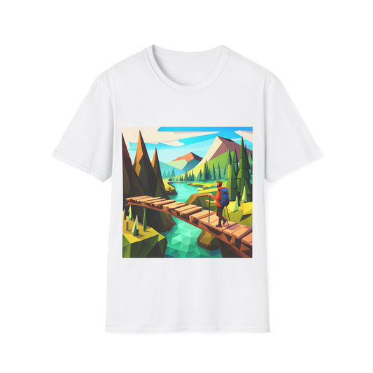 Damen T-Shirt - Wanderer über Bergfluss