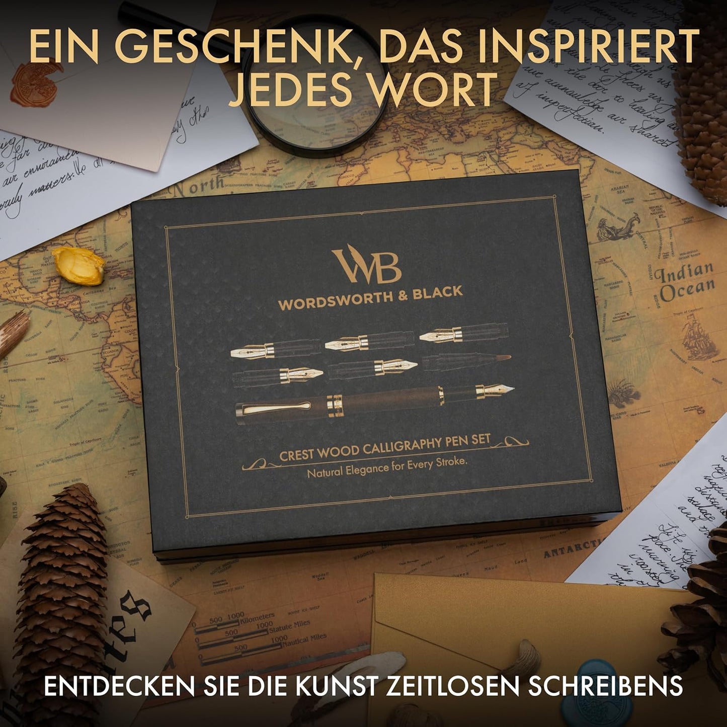 Wordsworth & Black Kalligraphie-Stiftset – Schreibset aus Bambusholz